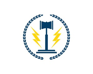 Circular wheat with law hammer and lightning inside