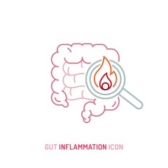 Gut inflammation, pain, angriness sign. Editable vector illustration