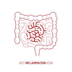 Gut inflammation, pain, angriness sign. Editable vector illustration
