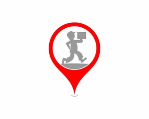 Courier carrying package in location point logo