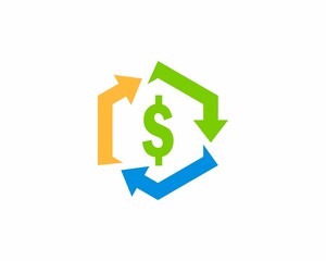 Three rotating arrows with a dollar symbol inside