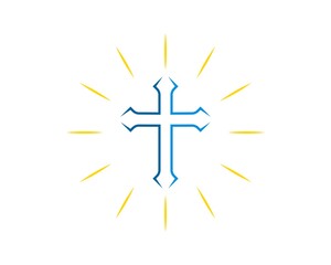 Simple religion cross symbol with shinning shine