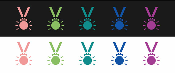 Set Medal icon isolated on black and white background. Winner symbol. Vector