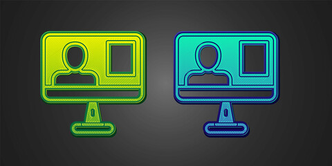 Green and blue Online class icon isolated on black background. Online education concept. Vector