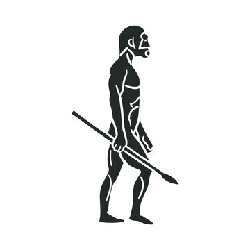 Neanderthal Icon Silhouette Illustration. Human Evolution Vector Graphic Pictogram Symbol Clip Art. Doodle Sketch Black Sign.