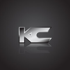 Simple Modern Initial Logo Vector Silver Metal chrome KC