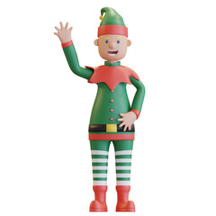 christmas elf waving hand with happy face 3D render illustration