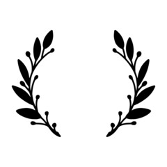 Vector hand drawn spring wreath isolated on white background. Silhouette willow branch. Doodle style. Floral frame.