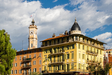 facades of buildings in the historic old town of Nice