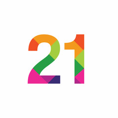 Colorful Number 21 vector design graphic symbol digit rainbow emblem icon graphic emblem