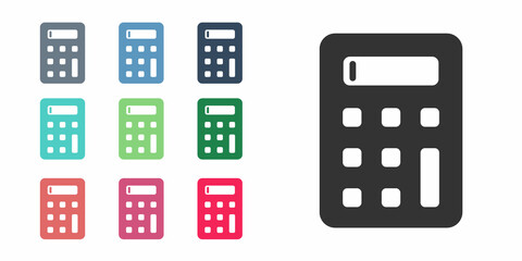 Black Calculator icon isolated on white background. Accounting symbol. Business calculations mathematics education and finance. Set icons colorful. Vector