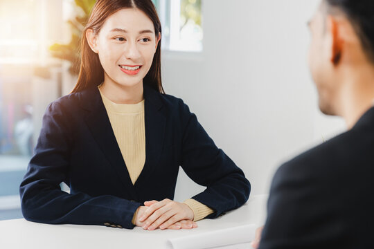 interview Asian woman, want a work and select new job concept