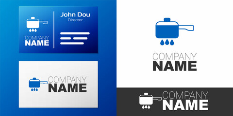 Fototapeta premium Logotype Cooking pot on fire icon isolated on white background. Boil or stew food symbol. Logo design template element. Vector