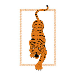 Chinese tiger sneaks up illustration. - 462464577
