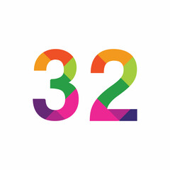 Colorful Number 32 vector design graphic symbol digit rainbow emblem icon graphic emblem