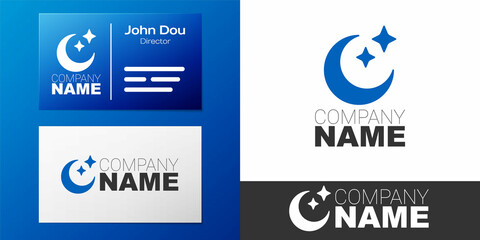 Logotype Moon and stars icon isolated on white background. Cloudy night sign. Sleep dreams symbol. Full moon. Night or bed time sign. Logo design template element. Vector