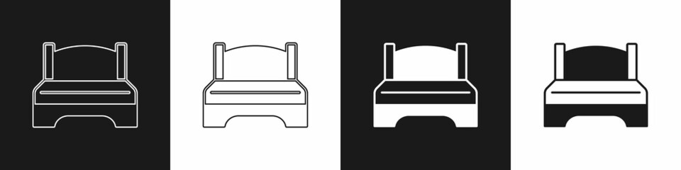 Set Big bed for two or one person icon isolated on black and white background. Vector