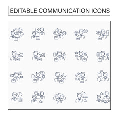 Effective communication line icons set. Exchanging networks, thoughts, knowledge in messages. Intercourse concept. Isolated vector illustrations.Editable stroke