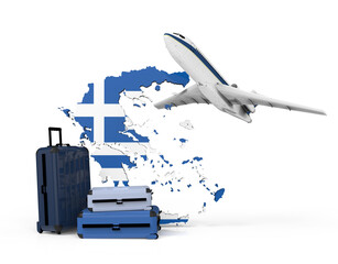 Airplane and suitcase on greece map