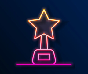 Glowing neon line Movie trophy icon isolated on black background. Academy award icon. Films and cinema symbol. Vector