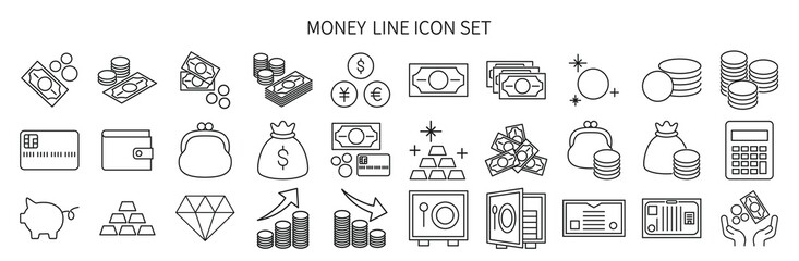 Money related black and white icon set