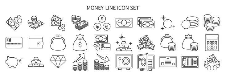 Fotobehang Money related black and white icon set © SUE