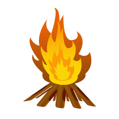 Vector retro illustration of a match with fire on red vintage background. Vintage icon of match with flame
