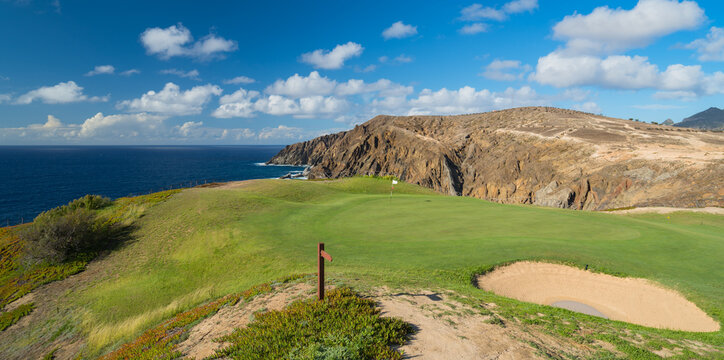 The Iron Corner - holes 13, 14, and 15 on Porto Santo golf course, a tribute to Severiano Ballesteros, Porto Santo island, Portugal