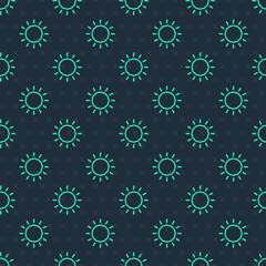 Green line Sun icon isolated seamless pattern on blue background. Vector