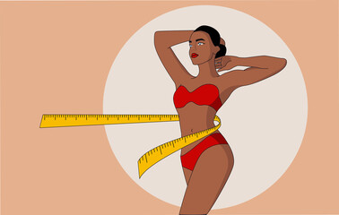 Illustration of a woman in red bikini with a measure around.