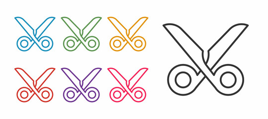 Set line Scissors icon isolated on white background. Cutting tool sign. Set icons colorful. Vector