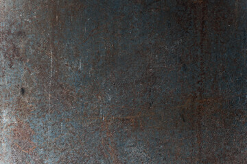 Empty brown rusty stone or metal surface texture. Long banner format. Old steel texture, scratched metal background