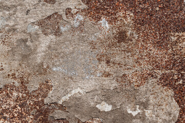 Corrosion. Metal plate with weathered colors and rust. Natural light. Old oxidized colorful textured surface. Abstract grunge rusty metallic background for multiple uses