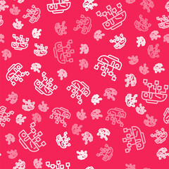 White line Humanoid robot icon isolated seamless pattern on red background. Artificial intelligence, machine learning, cloud computing. Vector