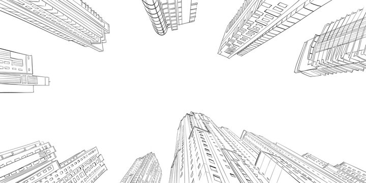 Dubai. Street sketch, vector hand drawn illustration. City skyscrapers  unique perspectives. 