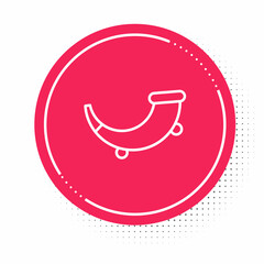 White line Hunting horn icon isolated on white background. Red circle button. Vector