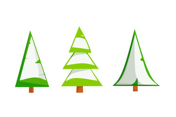 Obraz premium Vector set of Christmas trees in the snow in cartoon style