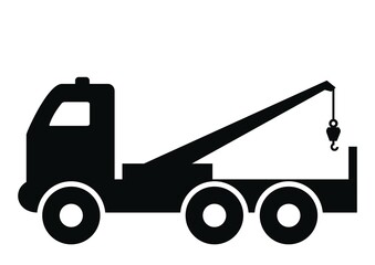 towing service, truck with crane, black vector icon