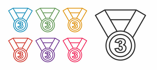 Set line Medal icon isolated on white background. Winner symbol. Set icons colorful. Vector