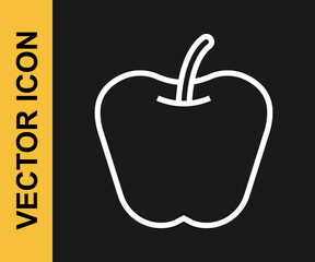 White line Apple icon isolated on black background. Excess weight. Healthy diet menu. Fitness diet apple. Vector