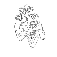 Couple Lovers Line art Drawing. Love surreal concept. Minimal modern Print. St Valentines Day illustration. 