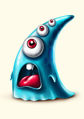 Funny cartoon blue screaming monster