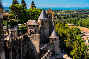 Fototapeta na wymiar The Ancient Fortress of Carcassonne, France. Europe castle. View from the Cite.