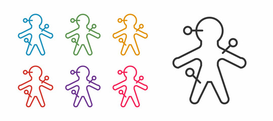 Set line Voodoo doll icon isolated on white background. Set icons colorful. Vector