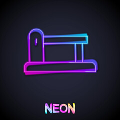 Glowing neon line Railway barrier icon isolated on black background. Vector