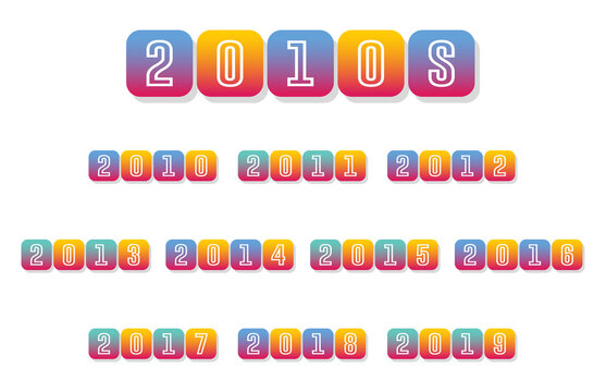 2010s Year Labels | App Icon Style Timeline & Clipart Set | Calendar Headers | Millennial and Gen Z Graphics |  Year Banners