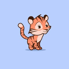 cute baby tiger cartoon vector on blue background