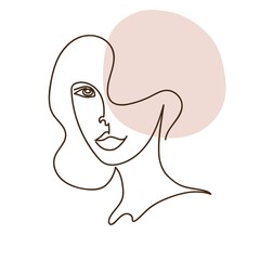 Abstract female face one line vector drawing. Portrait in the style of minimalism. Modern trendy print, logo.