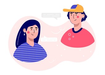 Concept of videoconference, chatting,  online meeting workspace. Design template with business people taking, marketing, leaflet, advertising, brochure, modern style vector