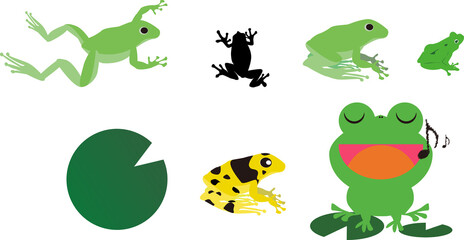 Fototapeta premium 蛙セットシンプル・蓮の葉・デフォルメ